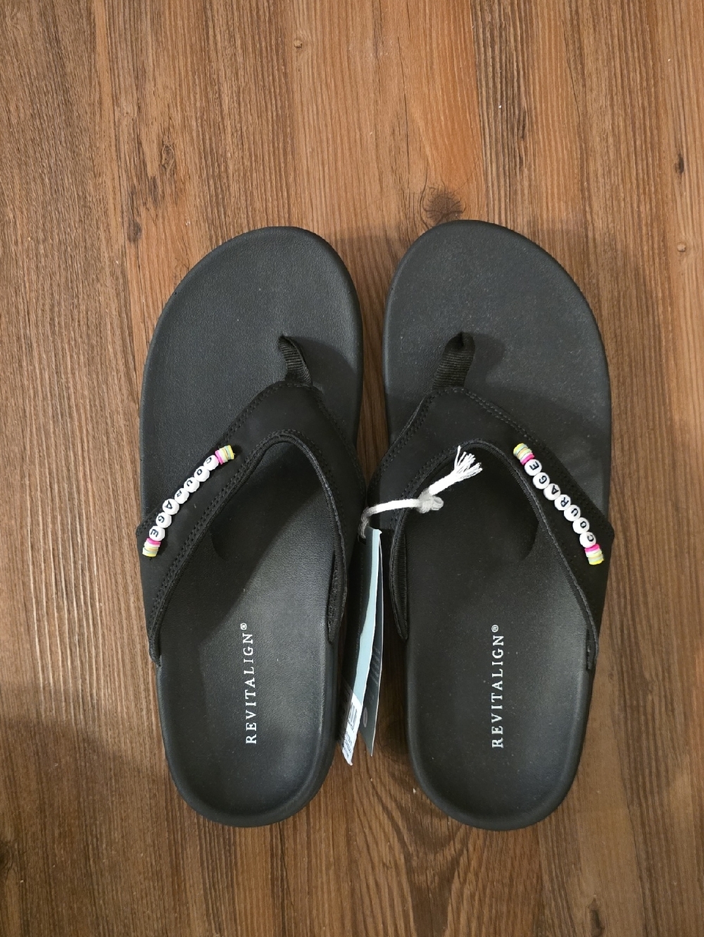 REVITALIGN Black Flip Flops with Colorful Bead Accents Yumi Friendship